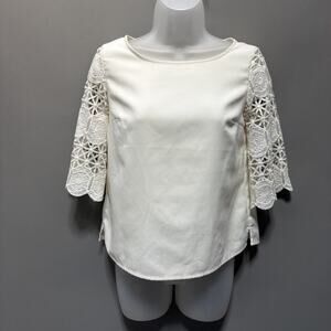Banana Republic Ivory Embroidered Lace Blouse Size PXXS Bell Sleeves Boho Top